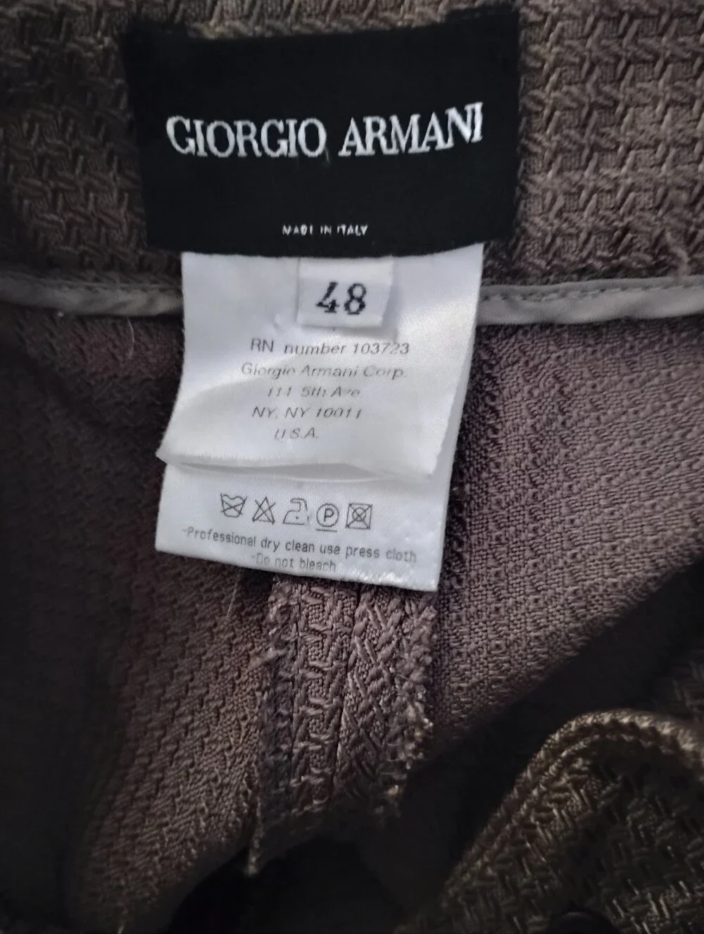 GIORGIO ARMANI 46 12 PEPLUM TAN SILK WAFFLE COUTURE RUNWAY TIMELESS  PANTS SUIT - Picture 4 of 14